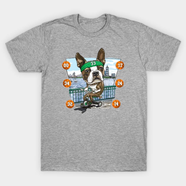 Boston Terrier Dog with Green Basketball Headband T-Shirt by Mudge